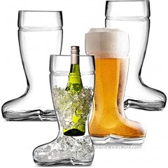 Circleware Das Boot Huge Set of 4 Beer Glasses Drinking Mugs Funny Shaped Entertainment Beverage Glassware for Water Juice and Bar Barrel Liquor Dining Decor Large 1 L