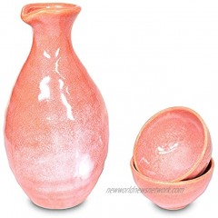 Japanese Mino Ware Traditional Sake Set Tokkuri Sake Bottle and 2 Ochoko Sake Cups Pink AKARAKU