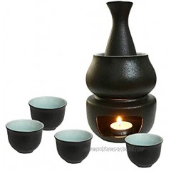 KCHAIN Ceramic Sake Set with Warmer Include 1pc Sake Bottle  4pc Sake Cups  1pc Warmer Cup  1pc Candle Heating Stove
