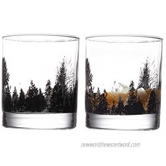 Bourbon Glasses TOOWELL Whiskey Glass Set of 2 Forest Landscape Handmade Heavy Base Lead-Free Scotch Tumblers 11OZ
