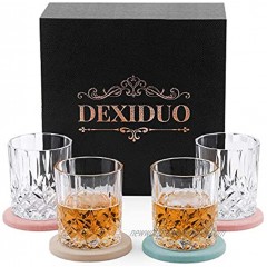 DEXIDUO Crystal Whiskey Glasses with Luxury Box and 4 Drink Coasters Whiskey Decanter Set for Bourbon Scotch Whisky Cocktails Cognac Old Fashioned Cocktail Tumblers Style A