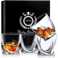 Whiskey Glasses YAWALL Bourbon Glass Set of 4 10 Oz Premium Crystal Rocks Barware for Scotch Whisky Cognac Liquor and Old Fashion Cocktail Drinks Lowball Tumblers with Luxury Box