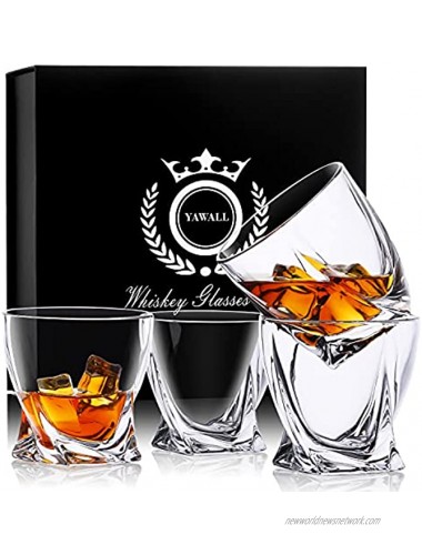 Whiskey Glasses YAWALL Bourbon Glass Set of 4 10 Oz Premium Crystal Rocks Barware for Scotch Whisky Cognac Liquor and Old Fashion Cocktail Drinks Lowball Tumblers with Luxury Box