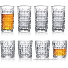Amzcku Drinking Glasses Set of 8 | 4 Highball 10 oz. And 4 Rocks Glass8 oz. | Tumblers Glass Cups Lensed for Water Whiskey， Beverage Mojito， milk and Juice