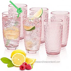 CREATIVELAND Highball Beverage Glasses Set of 6 Romantic PINK Colored Thick & Heavy Base Big Capacity 14.87oz|440ml Drinking Glass Tumblers for Iced Tea Water Soda & Juice and Cocktails etc