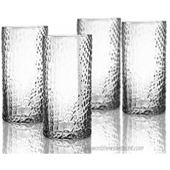 Elle Decor Bistro Croc 4 Pc Set Highball Clear-Glass Elegant Barware and Drinkware Dishwasher Safe 15.5 oz