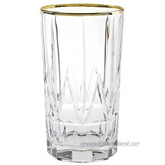 Lorren Home Trends Chic Set of 6 High Ball Tumblers with 24K Gold Trim One Size Clear