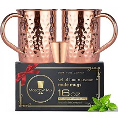 Moscow Mule Copper Mugs Set FREE 2 Straws and Shot Glass Set of 2 HandCrafted Food Safe Pure Solid Copper Mugs Attractive GIFT BOX Classic