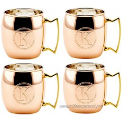 Old Dutch International Solid Moscow Mule Mug 16-Ounce Monogrammed K Copper Set of 4