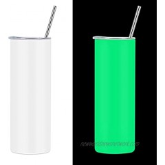 20 Oz Sublimation Skinny Tumbler Glow in the dark 2 Pack Luminous Straight Skinny Tumbler Bulk with Sublimation Shrink Wrap Films Stainless Steel Skinny Tumbler For Women Friends Sisters,White