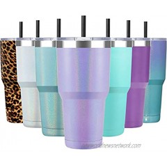 ALOUFEA 30oz Stainless Steel Tumbler Insulated Coffee Tumbler Cup with Lid and Straw Insulated Water Bottle Double Walled Travel Coffee Mug for Hot & Cold Drinks Glitter Lavender 1 Pack