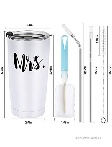 Mr and Mrs Tumbler Set of 2 Stainless Steel Travel Tumbler Ideas for Newlyweds Couples Wife Bride To Be Newly Engaged Bridal Shower Insulated Travel Tumbler for Wedding Engagement20 oz Black&White