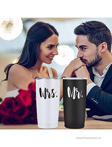 Mr and Mrs Tumbler Set of 2 Stainless Steel Travel Tumbler Ideas for Newlyweds Couples Wife Bride To Be Newly Engaged Bridal Shower Insulated Travel Tumbler for Wedding Engagement20 oz Black&White
