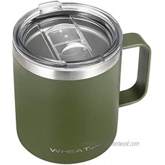 Stainless Steel Coffee Mug 12 oz Vacuum Insulated Tumbler with Handle Double Wall Tumbler Cup with Sliding Lid Camping Tea Flask for Hot & Cold Drinks， Army Green