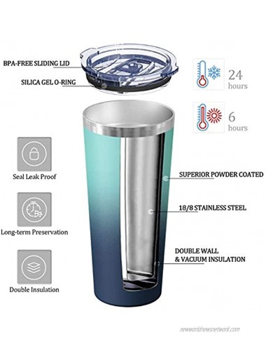 Travel Tumbler with Splash Proof Lid Aikico 22oz Vacuum Insulated Coffee Tumblers Cups Double Wall Travel Mug with Straws Keeps Drinks Cold & Hot Mint Green+Dark Blue