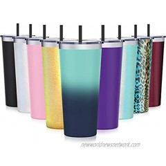 Travel Tumbler with Splash Proof Lid Aikico 22oz Vacuum Insulated Coffee Tumblers Cups Double Wall Travel Mug with Straws Keeps Drinks Cold & Hot Mint Green+Dark Blue