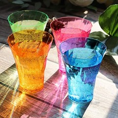 96pcs Rainbow Plastic Cups 10oz Plastic Wine Glasses,Plastic Shot Glasses，Neon Disposable Cups Assorted 4 Color,（Green Blue Pink Orange）,Supernal
