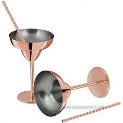 Lavaux Designs Stemmed Stainless Steel Martini Margarita Glasses | Set of 2 | Free 2 matching straw and 2 straw cleaners | Shatterproof Goblets | Perfect for outdoor or house party | 10 oz rose gold