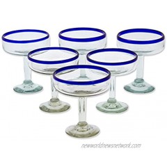 NOVICA Happy Hour Margarita Glass Set of 6 5.5 Large Blue