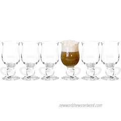 Red Co. Set of 6 Clear Glass 8.5 Ounce Irish Coffee Mugs with High Base and Handle