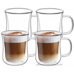 ComSaf Double Walled Glass Coffee Mugs 6oz 180ml Thermal Insulated Borosilicate Glass Cups with Handle for Tea Coffee Latte Cappuccino Hot and Cold Drinks Beverages Pack of 4