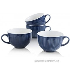 KOOV Jumbo Soup Mug Soup Bowls with Handles Microwave Safe Ceramic Soup Mugs with Handles Jumbo Mug Set of 4 24 Ounce Aegean