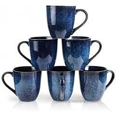 VICRAYS Coffee Mug Set 12 Ounce Set of 6 Ceramic Mug for Men Women Unique Glazed Mugs with Handle for Coffee Tea Milk Cocoa Cerealblue