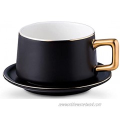 ENJOHOS Black Coffee Cup and Saucer Set 9 Oz Ceramic Tea Cup Set Matte Black Porcelain Cup Set European Golden Hand Cup Saucer SetMatte Black