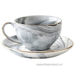 FUYU Gold Edge Marble Ceramic Espresso Coffee Cup and Saucer Set Tea Cup
