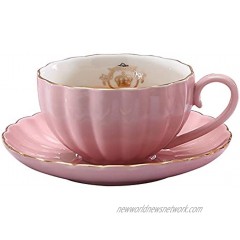 Heasa Porcelain British Royal Series Single Tea Coffee Cup with Saucer 8 Ounce Cappuccino cup Latte cup Expresso MugPink for one