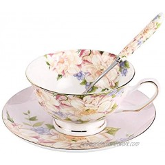 JinGlory Pink Tea Cup,Floral Tea Cup and Saucer Set,Bone China Tea Set,Coffee Cup,Tea Set for Adults Friends Women Men,7OZ