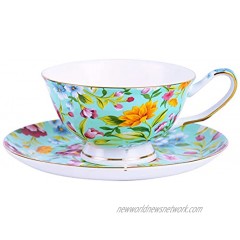 PMNING Tea cup and Saucer Set Royal Garden Style Tea Coffee Cup with Saucer 7 Ounces Bone China Teacup and saucer SetGreen