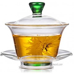 Woonsoon Chinese Glass Gaiwan Traditional Kongfu Tea Cup 170ml,Classic Tea Set Cup with lid and Saucer