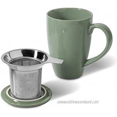 ComSaf Ceramic Tea Mug with Infuser and Lid 16 OZ Large Porcelain Mug with Tea Filter for Loose Leaf Tea Tea Bag Tea Steeping Cup for Office Home Green