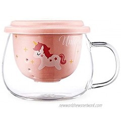 Tea Cup Coffee Mug Glass Cups with Ceramic Removable Infuser Cute Borosilicate Clear Teaware with Porcelain Lid for Steeping & Insulated Handle Unique Gift for Women Girls 400ml Pink