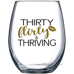 30th Birthday Gifts for Her 30th Birthday Decorations For Women Thirty Flirty and Thriving Wine Glass 1991 Dirty 30 Year Old Gift for BFF Best Friend Sister Girlfriend Wife Daughter 15 oz