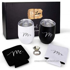DeLuxe Gifted Mr and Mrs Wine Tumblers Drink Coolers and Bottle Opener|Engagement Gifts| Great Bridal Gifts