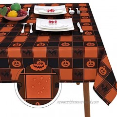 ASPMIZ Halloween Tablecloth Plaid Checkered Table Cloth with Cat and Pumpkin Orange and Black Tablecloths Machine Washable Tablecloth Rectangle for Dinner Party Decoration 60 x 120 inch