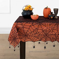 Elrene Home Fashions Crawling Halloween Spider Web Lace Lined Tablecloth 60 in x 84 in Black Orange