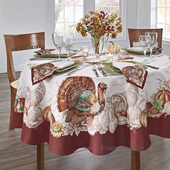Elrene Home Fashions Holiday Turkey Bordered Fall Tablecloth 70 Round Multi