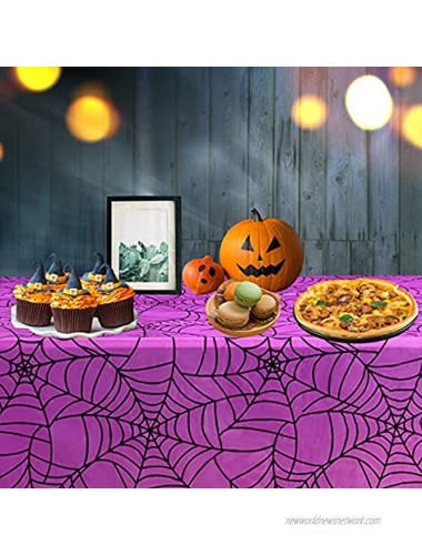 Hamonical 54x107 Inch Halloween Tablecloth Purple Rectangular Spider Web Table Cover Spillproof Washable PVC Table Topper Perfect for Halloween Decoration Dinner Parties