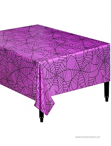 Hamonical 54x107 Inch Halloween Tablecloth Purple Rectangular Spider Web Table Cover Spillproof Washable PVC Table Topper Perfect for Halloween Decoration Dinner Parties