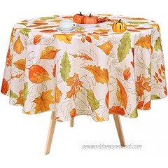 Thanksgiving Tablecloth Autumn Maple Leaf Table Cloth Fall Harvest Watercolor Leaves Tablecloths Waterproof Spillproof Table Cover for Dinner Kitchen Party Holiday Decoration Round 60 Inch