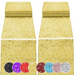 2 Pack 12 x 108 inches Sequin Table Runner for Birthday Wedding Bridal Shower Baby Shower Bachelorette Holiday Celebration Party Decorations Tables Supplies 2 Gold