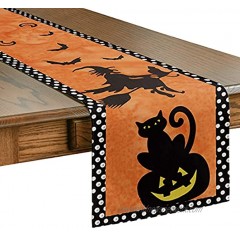 Artoid Mode Black Dot Witch Cat Table Runner Halloween Holiday Kitchen Dining Table Decoration for Indoor Outdoor Home Party Decor 13 x 72 Inch