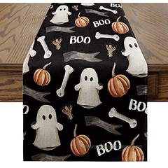 Artoid Mode Watercolor Ghost Pumpkins Bone Boo Table Runner Black Seasonal Fall Spooky Halloween Holiday Kitchen Dining Table Decoration for Indoor Outdoor Home Party Decor 13 x 72 Inch
