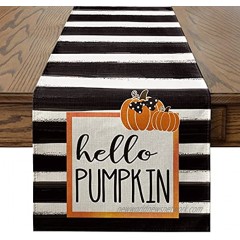 Artoid Mode Watercolor Strips Hello Pumpkin Table Runner Seasonal Fall Harvest Vintage Kitchen Dining Table Decoration for Indoor Outdoor Home Party Decor 13 x 72 Inch