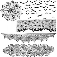 CCINEE 124PCS Halloween Decoration Set,Spider Web Table Runner Round Cloth Fireplace Mantle Scarf Black Lace Lampshades Bat Wall Sticker Decor for Halloween Party Supply