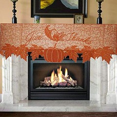 DoubleWood 20"x60" Thanksgiving Decor Fireplace Scarf Fireplace Cloth Pumpkin Lace Table Runner Fall Runner Mantle Scarves Cover for Thanksgiving Table Window Decoration Fireplace Scarf Mantle Cover