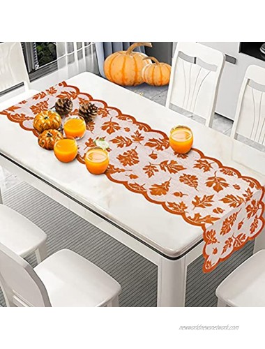 Fall Decor Table Runner 13 x 72 Inch Thanksgiving Fall Decorations Maple Pumpkin Harvest Lace Runner Table Line for Thanksgiving Party Supplies and Daily Use Home Decor